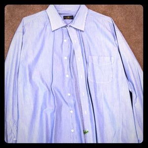 Men’s blue and white stripe club room dress shirt.